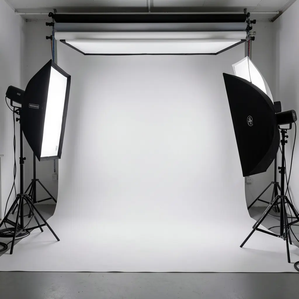 Photography studio setup with professional lighting
